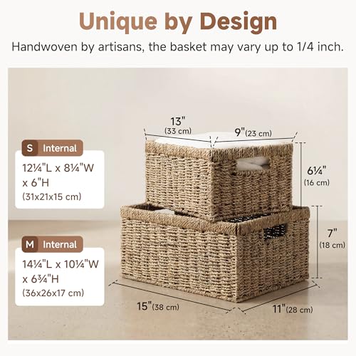 StorageWorks Wicker Storage Baskets, Handwoven Seagrass Basket for Organizing, Decorative Organizers with Built-in Handles, Set of 2 - color: Natural (Seagrass), size: 15"L x 11½"W x 7"H + 13"L x 9"W x 6¼"H