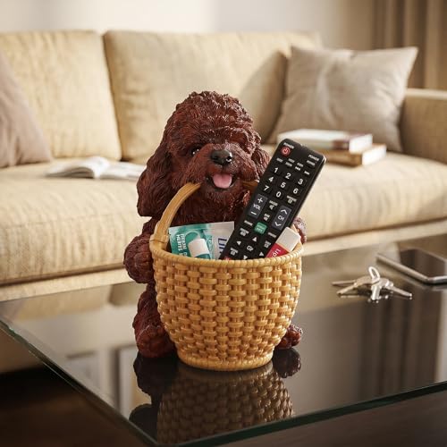 Entryway Key Holder Bowl & Welcoming Candy Dish for Console Table Featuring Red Poodle Fetching Basket - Dog Statue Catchall Organizer for Mints & Coins - Rustic Cabin Home Decor - color: Poodle Carrying Basket - Red, size: Poodle