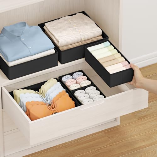 DIMJ Drawer Organizer Clothes Storage - 24 Pack Baby Dresser Organizer for Nursery, Small Fabric Closet Drawer Organizer Bins for Underwears Socks, Foldable Storage Dividers Organization for Bedroom - color: Black, size: 24 Pack