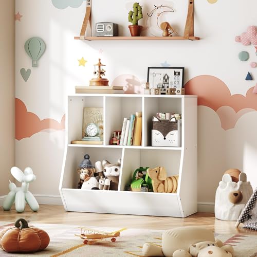 HOOBRO Kids Bookshelf, Bookcase Footboard, 31.5" L Toy Storage Cubby, Children's Toy Shelf, Toy Storage Cabinet, Fit for Children's Room, Playroom, Hallway, Kindergarten, White WT328CW01 - color: White, size: 31.5"L x 11.8"W x 29.5"H