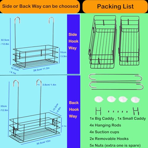2pcs Single-Layer Shower Caddy Hanging Shower Orangizer Stainless Steel Shower Rack with Hooks Over The Door, Shampoo Basket Storage (Black) - color: Black, size: 2pc 1-Tier