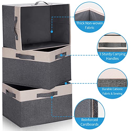 GhvyenntteS Large Fabric Storage Bins for Shelves with 3 Handles, 15x11x9.6in Closet Storage Bins, Sturdy Foldable Storage Baskets for Shelves Closet Bedroom Living Room Office (Beige, Set of 6) - color: Grey & Beige, size: Large-6 Pack