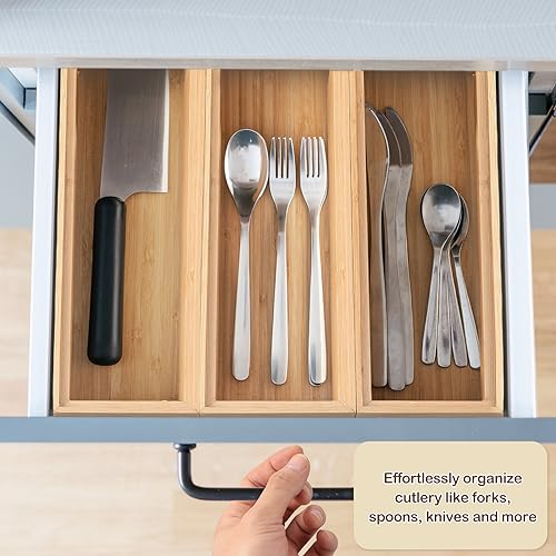 Kigley 8 Pieces Bamboo Drawer Organizer Kitchen Utensils Wooden Utensil Stackable Wooden Storage Box Bamboo Silverware Tray for Drawer(9 x 3 x 2 Inch,Wood) - size: 9 x 3 x 2 Inch