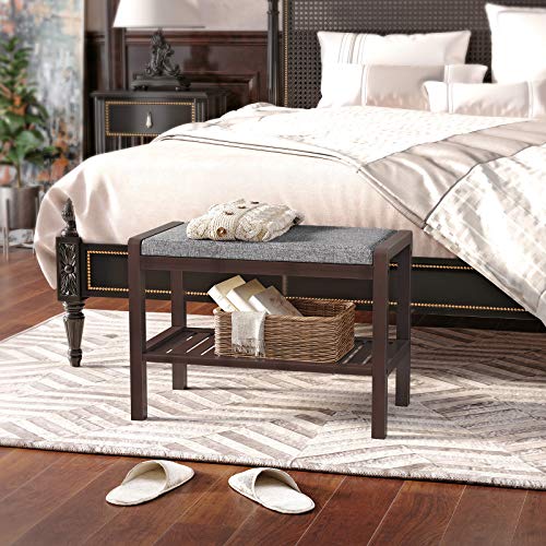 SONGMICS Shoe Rack Bench with Cushion Upholstered Padded Seat, Storage Shelf, Shoe Organizer, Holds Up to 350 lb, Ideal for Entryway Bedroom Living Room Hallway Garage Mud Room Gray and Brown ULBS65C - color: Gray + Brown