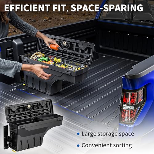 oEdRo Truck Bed Storage Tool Box Fits 2015-2026 Ford F150 Driver Side + Passenger Side, 180 Degree Rotation Rear Tool Boxs with Lockable Lid & Password Padlock, Black Waterproof Wheel Well Storage - size: Driver Side + Passenger Side