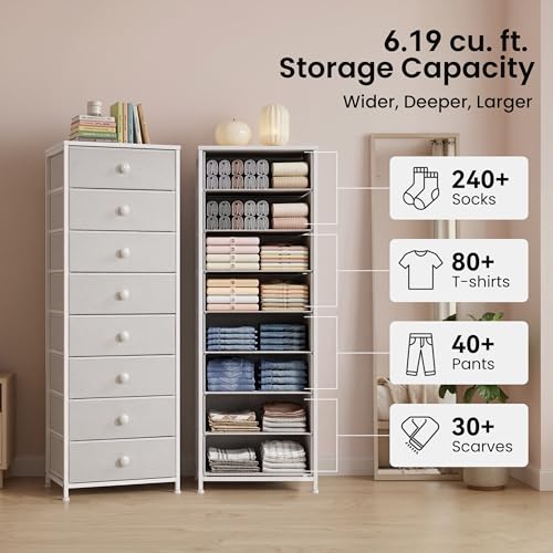 Crestlive Products Tall Dresser, 8-Drawer Fabirc Storage Tower, Chests of Drawers - Vertical Organizer Unit for Bedroom, Hallway, Entryway, Nursery, Closets - Steel Frame, Wood Top & Handles (White) - color: White, style: Narrow-8 Drawers
