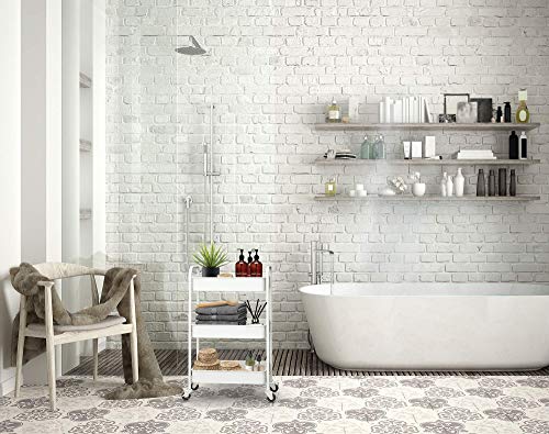 CAXXA 3-Tier Rolling Metal Storage Organizer - Mobile Utility Cart Kitchen Cart with Caster Wheels, White - color: White
