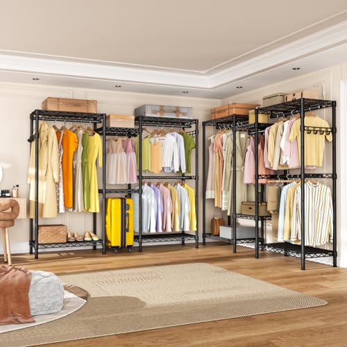 Golpart Heavy Duty Garment Rack Clothes Rack,Large Metal Closet Organizer System Storage Wardrobe,Freestanding Clothing Rack Black 15.75" D x 77.5" W x 77" H - color: Black, size: 15.75"D x 77.5"W x 77"H