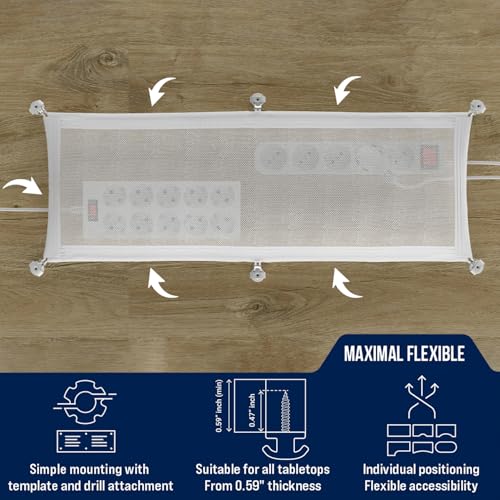 Cable Management net - Under Desk Wire Management - Flexible Under Desk Cable Management Tray White - color: White