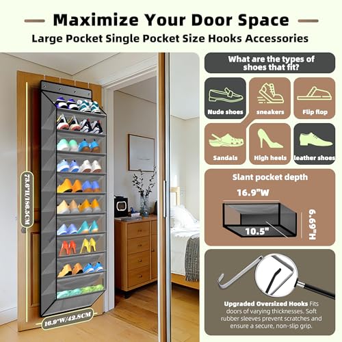 PAULONE 10-Pocket Multi-Use Over the Door Organizer, Heavy Duty 95lbs Capacity with Breathable Mesh, Versatile Hanging Storage for Shoes, Toys, Office Supplies-Classic (Slate Grey, 10-Shelf,) - color: Slate Grey, size: 10-Shelf,