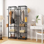 IBUYKE Coat Rack with Shelves, Freestanding Hall Tree with 3 Shelves and 8 Hooks, Industrial Clothes Stand for Entryway, Hallway, Bedroom, Black UTMJ088B - color: Black