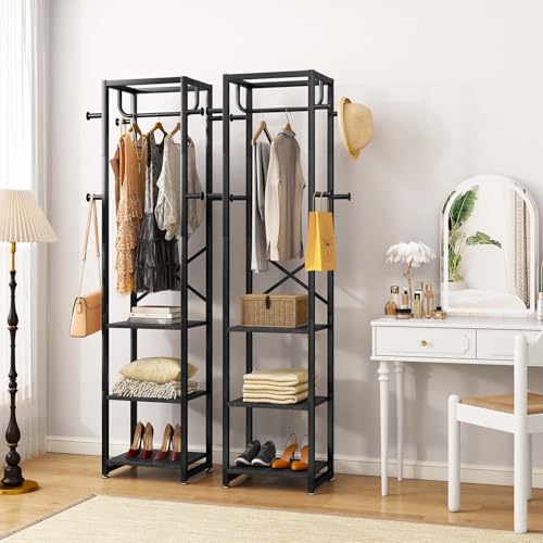IBUYKE Coat Rack with Shelves, Freestanding Hall Tree with 3 Shelves and 8 Hooks, Industrial Clothes Stand for Entryway, Hallway, Bedroom, Black UTMJ088B - color: Black
