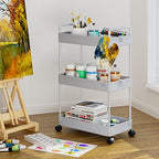 Ronlap 3 Tier Slim Rolling Storage Cart with Wheels Plastic Utility Cart Organizer for Snack Craft Art Postpartum Baby Diaper Nail Makeup in Bathroom Laundry Room Kitchen Bedside Narrow Space, Grey - color: Gray