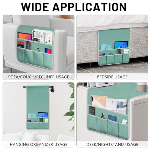 Remote Control Holder for Armchair Caddy, Couch TV Remote Holder for Bed Storage 5 Pockets，Remote Caddy Bedside Organizer Bedside Table Organizer (MintGreen, 35''x18'') - color: MintGreen, size: 35''x18''