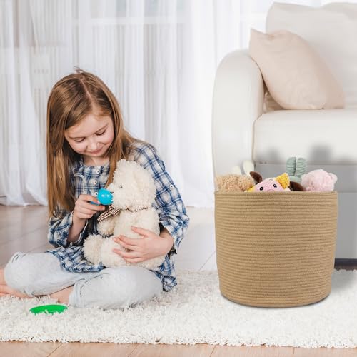 XUANGUO Jute Rope Basket For Girls Boys Kids 16”X14” Baby Laundry Baskets Nursery Bin Round Woven Basket Organizer For Storage Toys Blankets Shoes Clothes - color: jute