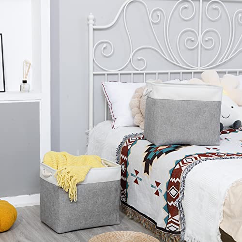 Bidtakay Large Storage Bins for Clothes Fabric Deep Baskets for Organizing Set of 2 Grey Fabric Pantry Storage Bins for Hallway Living Room Blankets 17x12x15 in Extra Large Shelf Tote Baskets - color: White&Grey, size: 2 Pack-XL-17x12x15 In