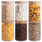 ComSaf 1 Qt Glass Storage Containers with Lids, Glass Jars with Lids, Clear Food Storage Jar, Round Canister Set of 6, Pantry Organizers for Cookie Pasta Flour Rice Tea Coffee Bean