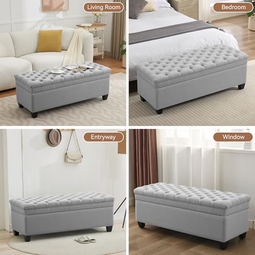 WUTUTUEE 51" Fabric Storage Ottoman Bench, Upholstered Rectangle End of Bed Storage Ottoman Tufted Living Room Bedroom Bench with Safety Hinge, Solid Wood Legs, Loads 500 lb(Light Grey) - color: Light Grey-fabric