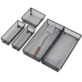 Neudeco Drawer Organizer - 5 Pack Metal Mesh Silverware Tray with Interlocking Design, 5 Compartment Cutlery Organizer for Kitchen Utensils, Black (15x6.2x2 inches) - color: Black-5L pack