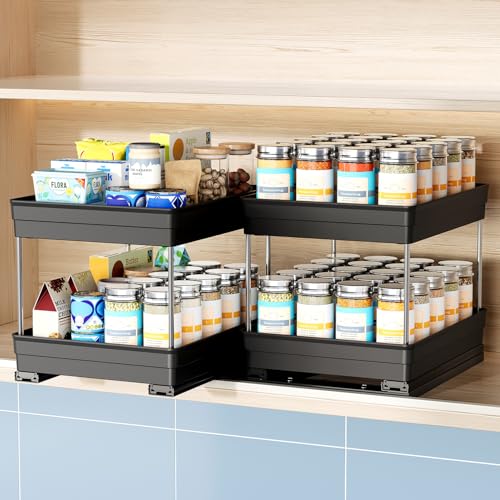 Nieifi Spice Organization for Cabinet-Vertical Spice Rack Pull Out-Spice Rack Organizer for Cabinet-8-1/4 inch Wide-Seasoning Kitchen Organizer-8.26" W x 10.6" D x 8.7" H-2 Pack-2 Tier - color: Black, size: 8-1/4" - 2 Pack