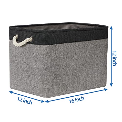Temary Large Storage Baskets 2 Pack Cloth Basket for Shelves Collapsible Decorative Storage Organizer Baskets Canvas Storage Bins with Handles for Home(Grey&Black,16Lx12Wx12H Inches) - color: Black&grey, size: 16L x 12W x 12H inches (2pcs)