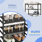 Simple Trending Tall Shoe Rack for Closet, 10 Tiers Narrow Shoe Shelf Holds 20 Pairs, Shoe Organizer Storage with Hooks, Black - size: 10 Tiers Narrow, Black