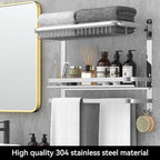 CAXIMSY Foldable 23.22 Inch Rowel Rack Wall Mounted with Bathroom Shower Shelves Stainless Steel Towel Bar Without Drilling and Screw Installation (Silvery) - color: Silvery
