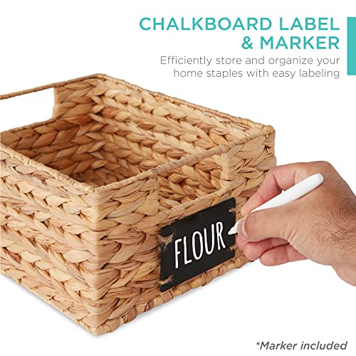 Best Choice Products Set of 4 9x12in Water Hyacinth Pantry Baskets, Woven Organizers w/Chalkboard Label, Chalk Marker - Natural - color: Natural, size: 9x12x5in