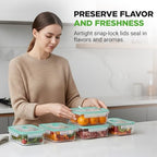 NutriChef 10 Piece Glass Food Storage Containers with Lids – 30 oz Meal Prep Containers Reusable Glass – Airtight Lunch Containers for Food Storage – Freezer to Oven Safe - Green - color: Green