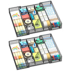 2 Pack Expandable Desk Drawer Organizer Tray with 10 Adjustable Compartments Metal Mesh Office Drawer Organizer for Home, School Supplies, Makeup Vanity & Jewelry (Black) - color: 2 Pack Black