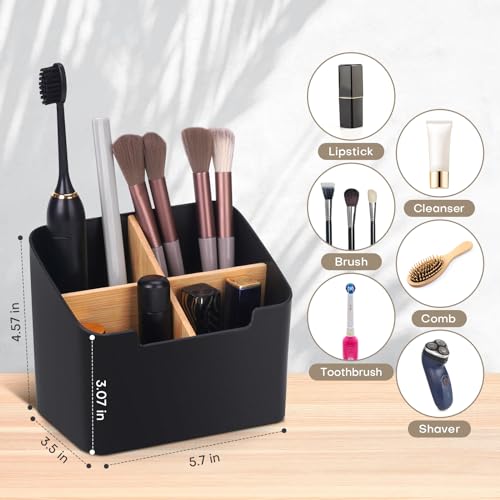 Ayswupt Toothbrush Holders for Bathrooms,Electric Toothbrush and Toothpaste Holder with Divider for Bathroom Countertop Organizer,Toothbrush Caddy for Kids Family Counter Vanity Storage Black - color: Black, size: Small (1 Pack)