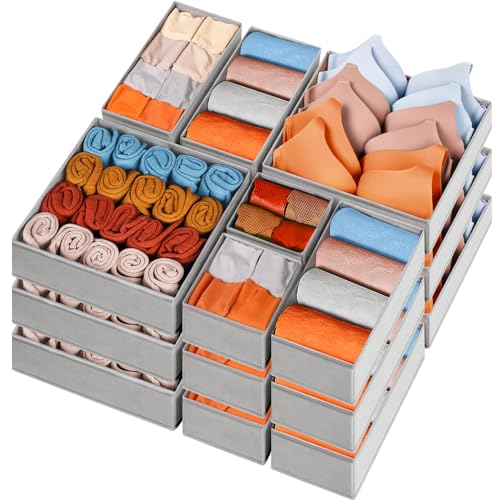 Criusia Drawer Organizers for Clothing 15 Pack, Foldable Fabric Closet Organizers and Storage Bins for Baby Clothes, Dresser Drawer Dividers for Adult Sock Underwear, Bra, Nursery Organization (Grey) - color: Grey