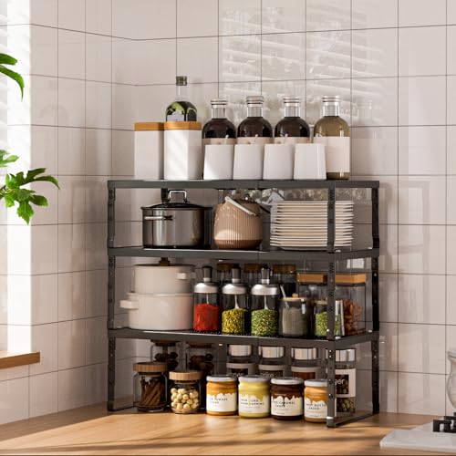 Cabinet Shelf,Expandable Adjustable Stackable Kitchen Organizer,for cabinets, Kitchens, countertops, bathrooms Shelf Organizer(3Packs/Black,Large) - color: Black, size: 3 PACKS/BLACK/LARGE