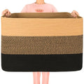 MINTWOOD Design 112L Extra Large Blanket Basket Holder Living Room, 25"x17"x16" Rectangle Rope Woven Storage Basket with Handles for Laundry, Pool Towels, Shoes, Dog Toy Organizer Bin Box, Black Jute - color: Black Jute