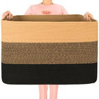 MINTWOOD Design 112L Extra Large Blanket Basket Holder Living Room, 25"x17"x16" Rectangle Rope Woven Storage Basket with Handles for Laundry, Pool Towels, Shoes, Dog Toy Organizer Bin Box, Black Jute - color: Black Jute
