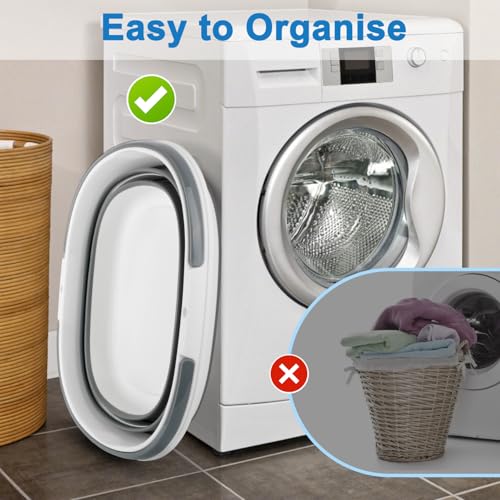 28L Large Collapsible Mop Bucket with Handle for Cleaning, Silicone Portable Pet Bathtub for Puppy Small Dogs Cats, Foldable Laundry Basket Hamper Clothes Storage Bin Space Saving Design for RV Home - color: Gray, size: 28L