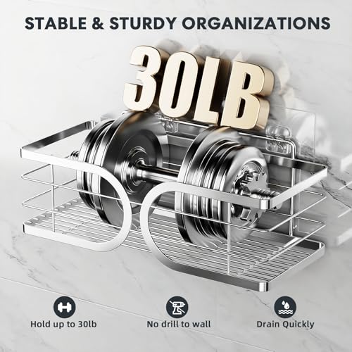 Shower Caddy 3 Pack Adhesive 304 Stainless Steel Shelves No Drill Durable Large Capacity Shower Rack Organizer Soap Holder Quick Dry Rustproof Bathroom Storage(Silver) - color: Silver, size: 3 Pack
