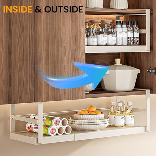 CINPIUK Expandable Under Shelf Storage Basket, Slide-in Storage Rack Under Cabinet Add-on Storage Baskets Heavy Duty Carbon Steel Hanging Organizer for Kitchen Pantry Laundry Bathroom, 1 Pack