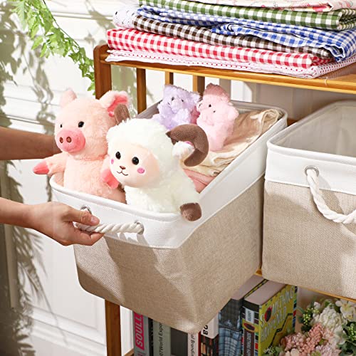 meekoo 8 Pack Collapsible Storage Bins Fabric Storage Bins Polyester Fabric Baskets with Handles Linen Closet Organizer for Shelf Home Closet Towels Toys(15 x 11 x 9.5 in,Beige) - color: Beige, size: 15 x 11 x 9.5 In