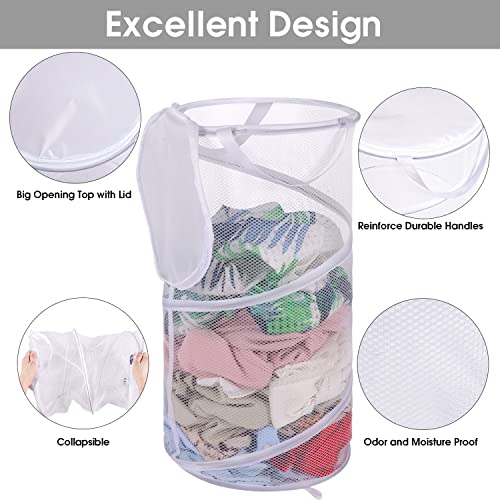 BATTOO Collapsible Laundry Basket with Lid Foldable Mesh Pop Up Hamper with Handles for Laundry Room, Bathroom, Kids Room, College Dorm, Travel, Storage Organizer White - color: White, size: Medium