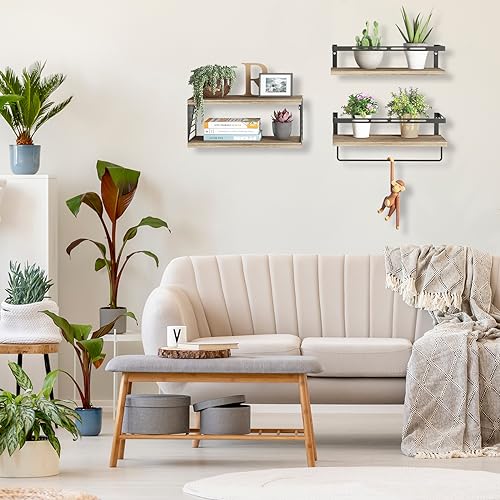 Fixwal Bathroom Shelves Over Toilet, Floating Shelves Wall Mounted with Metal Frame and Towel Bar for Bathroom, Kitchen, Bedroom, Living Room (3 Plus 1 Rustic Brown) - color: 1-rustic Brown