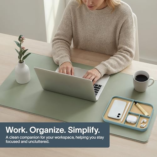Nordik Leather Valet Tray - Seafoam Mist - 9.5 x 7.9 Inch Medium Vegan Leather Tray - Stylish Nightstand Organizer for Men - Modern Bedside Caddy - EDC Catchall for Key Watch Wallet Jewellery - color: Seafoam Mist, size: 9.5in x 7.9in