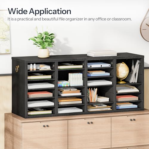 HOOBRO Literature Organizers, 24 Compartments Office Mailbox with Adjustable Shelves, Wood Countertop Literature Sorter for Office, Home, Classroom, Mailrooms Organization Black BK64WF01 - color: Black, size: 37.4"L