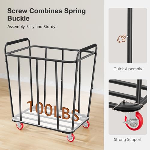 Hoctieon Large Laundry Cart with Wheels, 400L Heavy Duty Laundry Basket Organizer, Rolling Hamper Sorter for Clothes Storage, Industrial Dirty Clothes Hamper for Home & Hotel, Black - color: Black, size: 400L