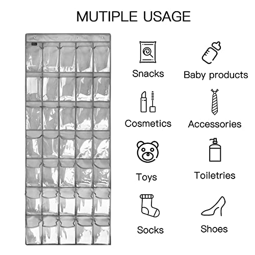 Clear Crystal 2 Pack 35 Pockets Large Hanging Shoe Organizer Over The Door Shoe Rack for Closet Door Storage Shoe Holder Hanger, 8Hooks, grey - color: grey