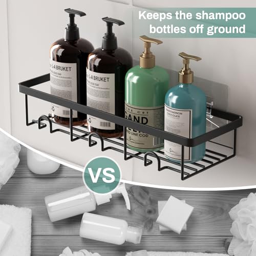 Shower Shelves for Inside Shower, 2 Pack Adhesive Bathroom Caddy Organizer Basket Rack for Storage and Organization, Wall Suction Bath Bathtub Shampoo Holder Set for RV Camper, Black - color: Black, size: Small 2 Pack