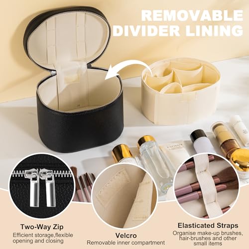 Makeup Bag Vanity Case Cosmetic Bag with Removable Divider Travel Toiletry Bag for Women Portable Make up Box Organizer, Black - color: Black