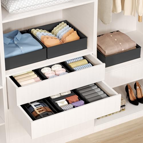 DIMJ Drawer Organizer Clothes - 20 Pack Closet Drawer Organizer Bins for Baby Clothes Storage, Fabric Dresser Organizer for Nursery Bedroom, Foldable Small Drawer Dividers for Underwear Socks - color: Black, size: 20 Pack