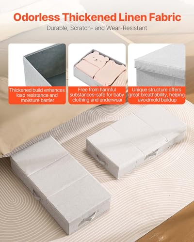 VEVOR Under Bed Storage with Lids, 31.7 x 15.9 x 6.1 Inch, 48L Large Underbed Clothes Storage Containers, Low Profile Gray Under Bed Drawer Shoe Organizer Bins Box for Blanket Shoe Bedroom, 2 Pack - style: A