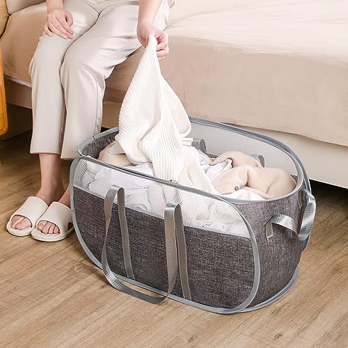 Pop-Up Laundry Basket，collapsible Mesh Laundry Hamper– With Extended Shoulder Straps, Sturdy Handles, and Premium Cationic Fabric (gray)… - color: gray